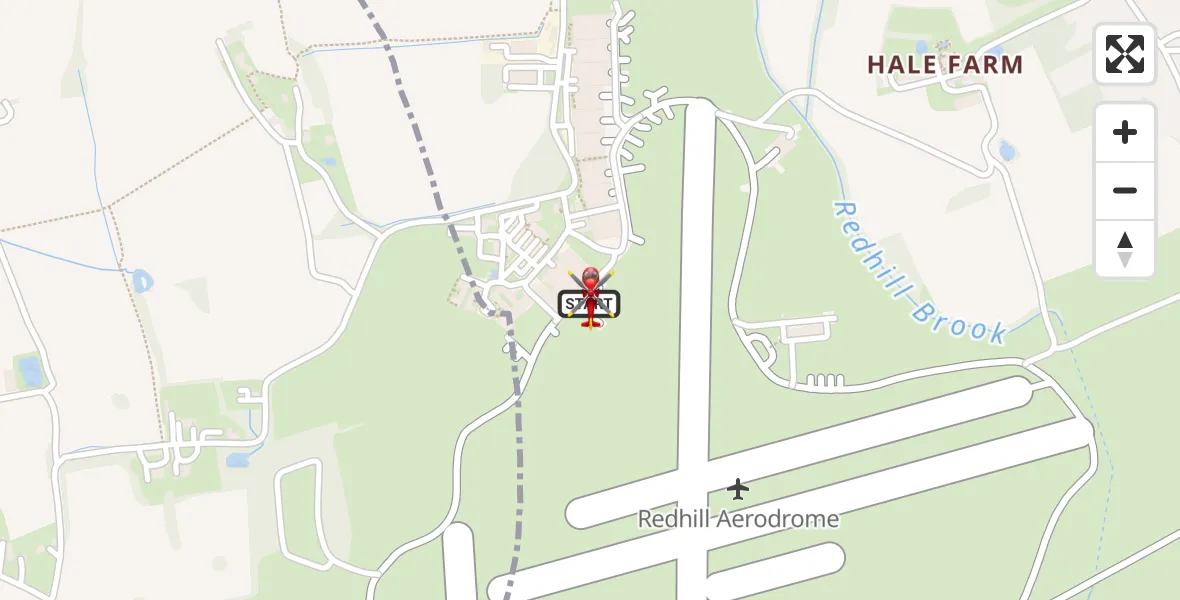 Flight path map showing Air Ambulance Helicopter route from Redhill Aerodrome to Redhill Aerodrome