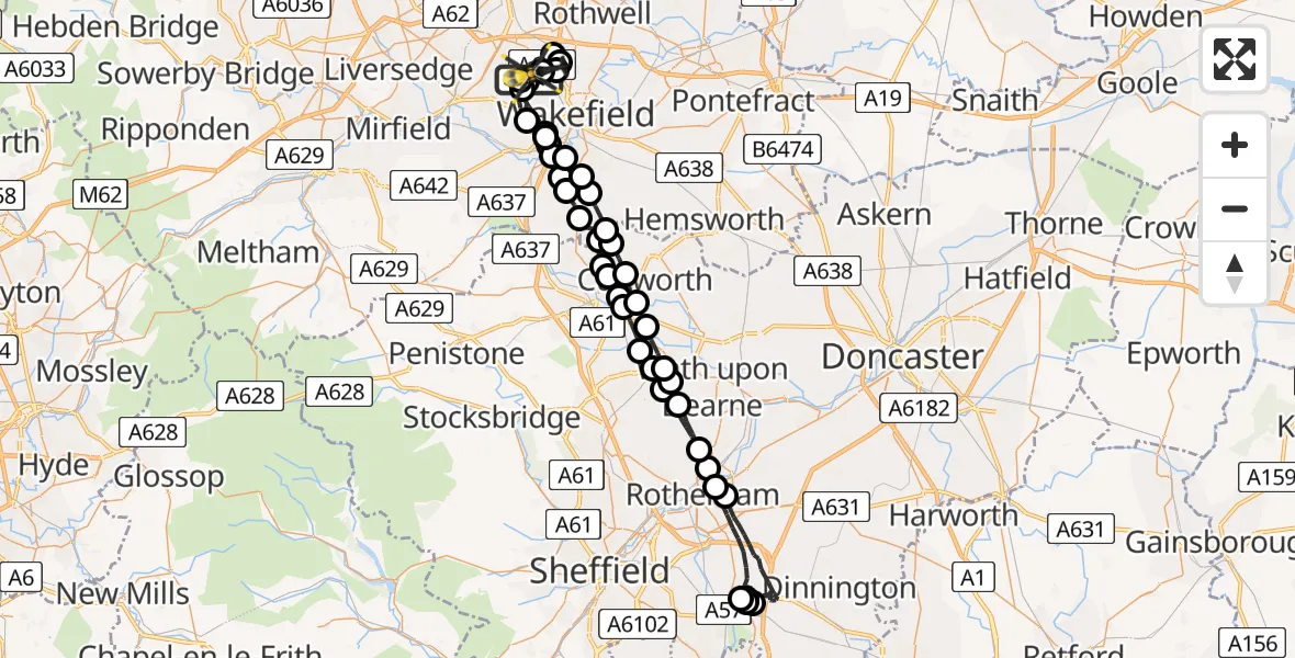 Flight path map showing Police Helicopter route from East Ardsley to Brandy Carr