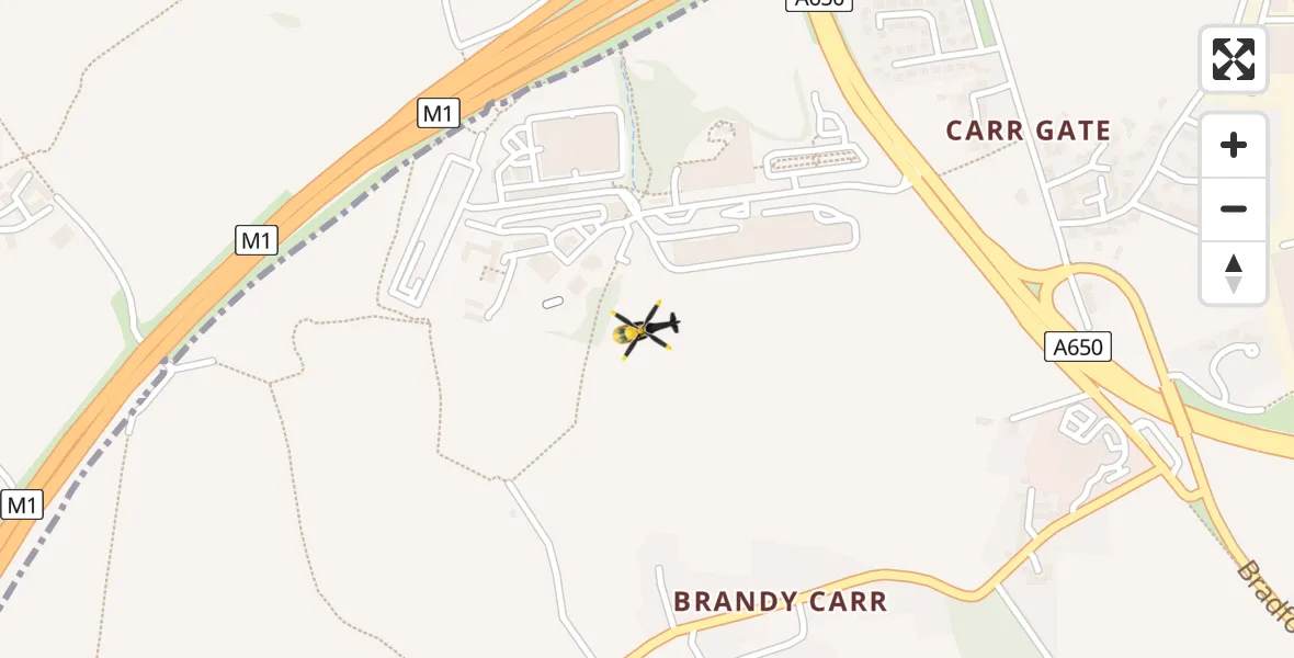 Flight path map showing Police Helicopter route from East Ardsley to East Ardsley
