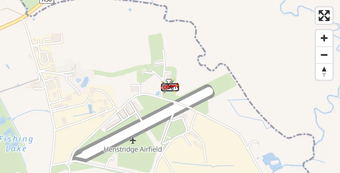 Flight path map showing Air Ambulance Helicopter route from Henstridge Airfield to Henstridge Airfield