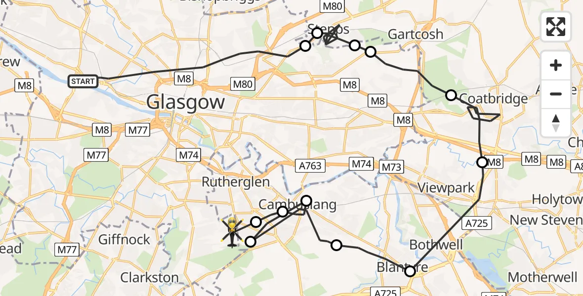 Routekaart van de vlucht: Police Helicopter to Glasgow, Ballantay Quadrant