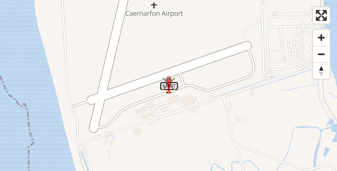Flight path map showing Air Ambulance Helicopter route from Caernarfon Airport to Caernarfon Airport