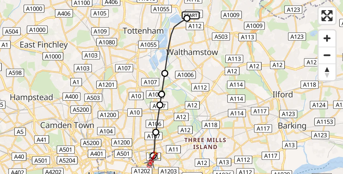Routekaart van de vlucht: Air Ambulance Helicopter to Royal London Hospital