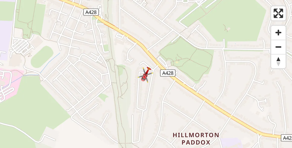 Flight path map showing Air Ambulance Helicopter route from Rugby to Rugby