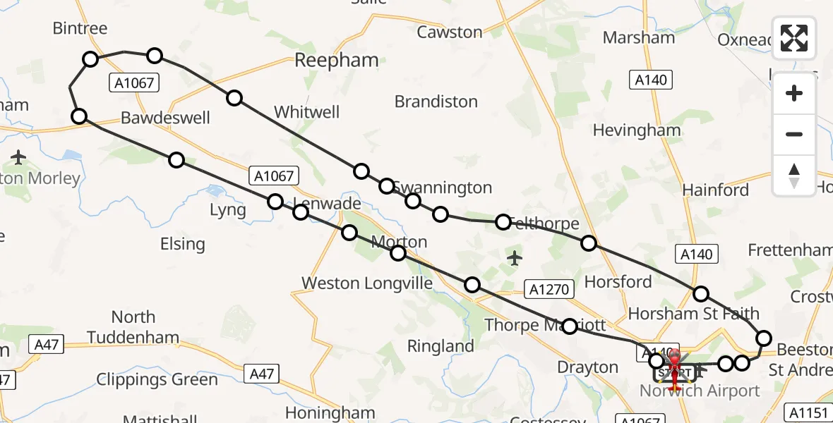Routekaart van de vlucht: Air Ambulance Helicopter to Norwich Airport