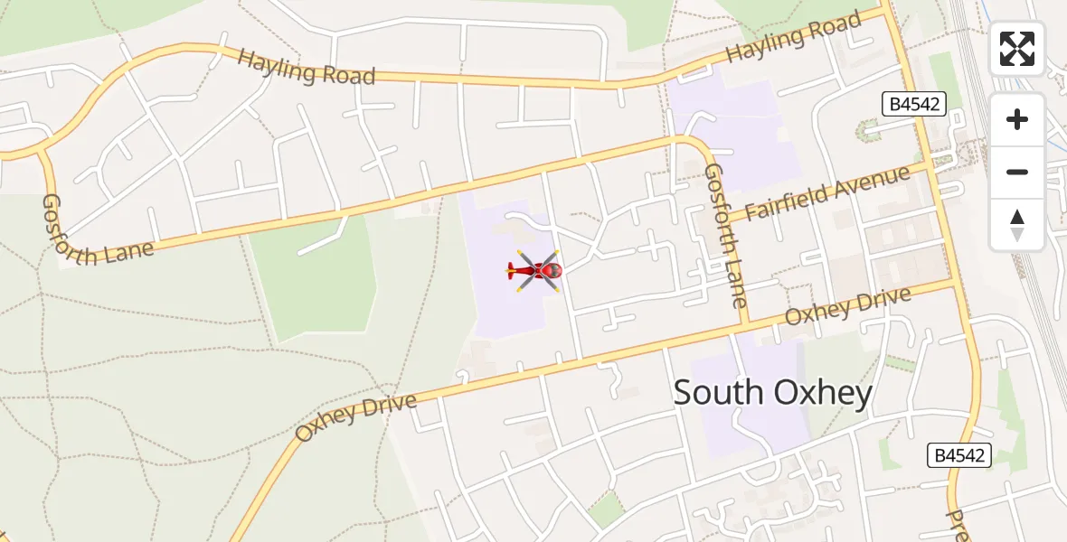 Flight path map showing Air Ambulance Helicopter route from Watford to Watford