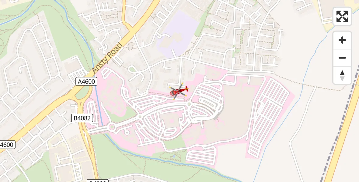 Routekaart van de vlucht: Air Ambulance Helicopter to University Hospital Coventry, Rowcroft Road