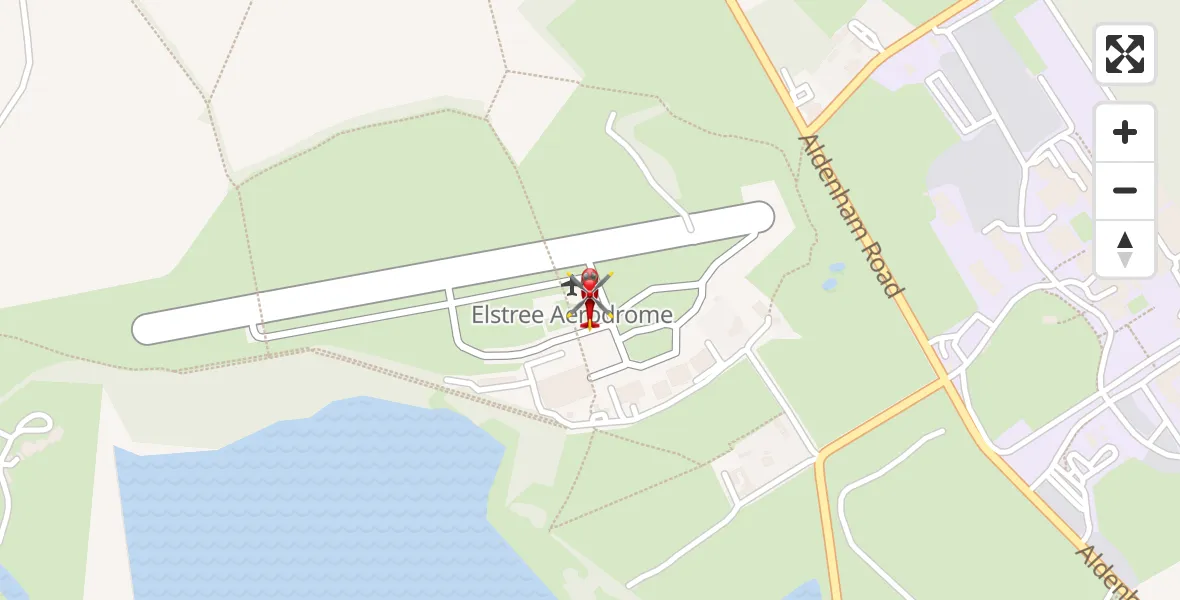 Flight path map showing Air Ambulance Helicopter route from Elstree Airfield to Elstree Airfield