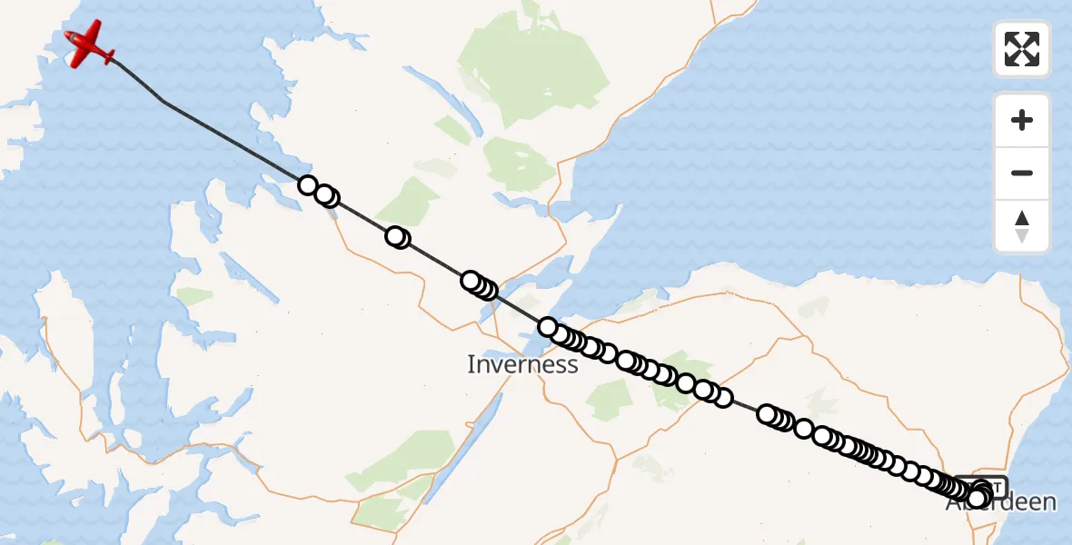 Flight path map showing Air Ambulance Aircraft route from Bankhead to Inner Seas