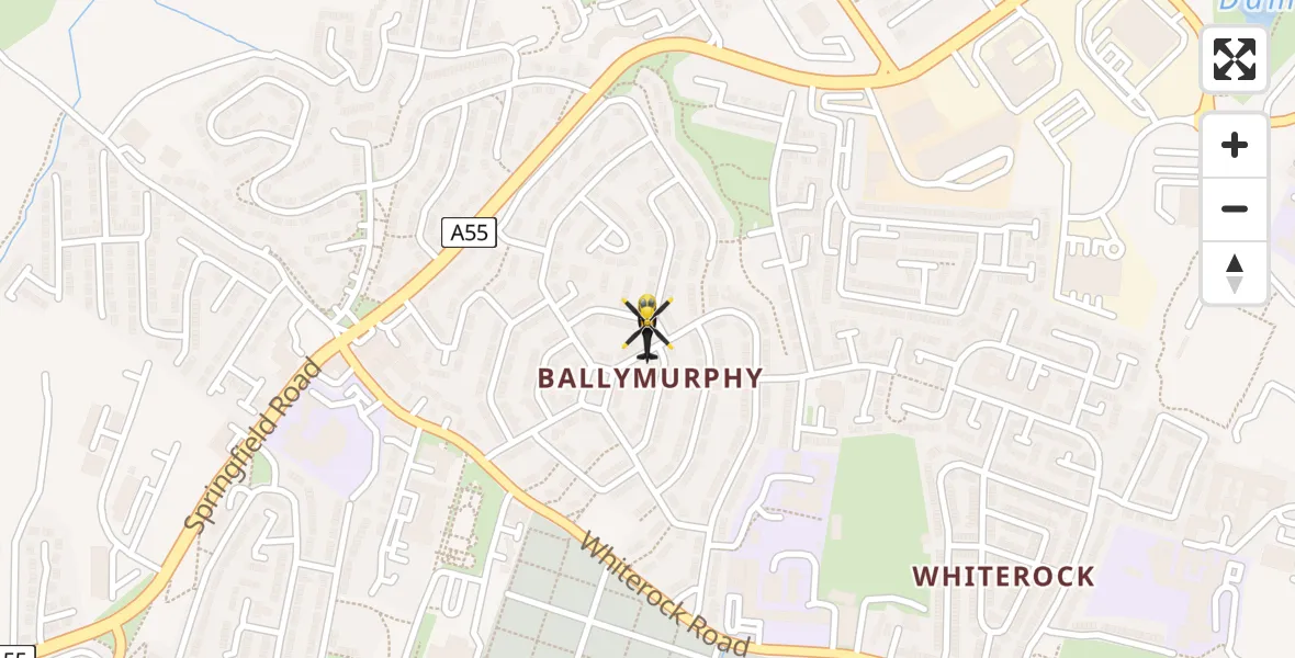 Flight path map showing Police Helicopter route from Belfast City District to Belfast City District