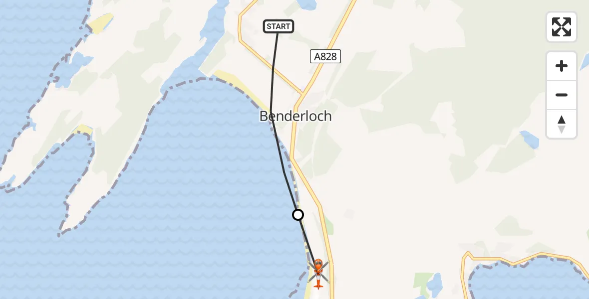 Flight path map showing Coastguard Helicopter route from Inner Seas to Oban Airport