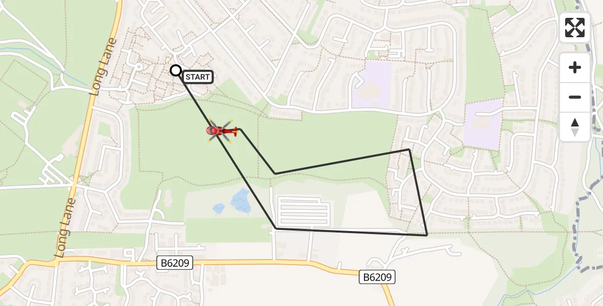 Flight path map showing Air Ambulance Helicopter route from Bolton to Bolton