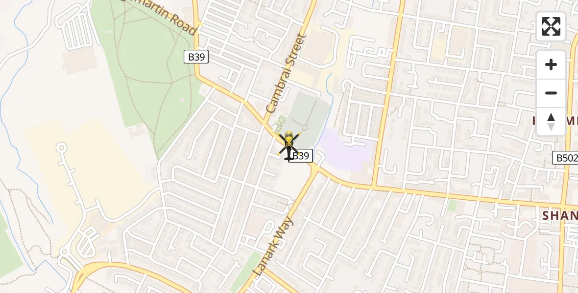 Flight path map showing Police Helicopter route from Belfast City District to Belfast City District