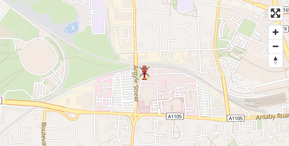Flight path map showing Air Ambulance Helicopter route from Hull Royal Infirmary to Hull Royal Infirmary