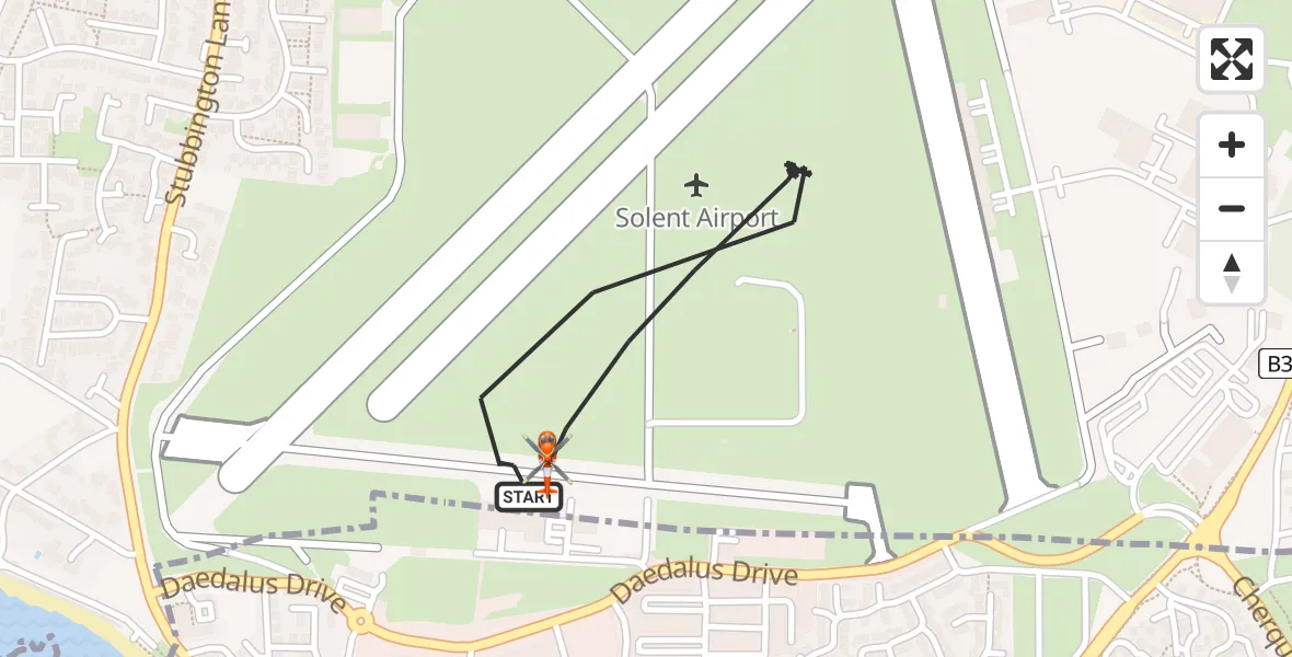 Flight path map showing Coastguard Helicopter route from Solent Airport to Solent Airport