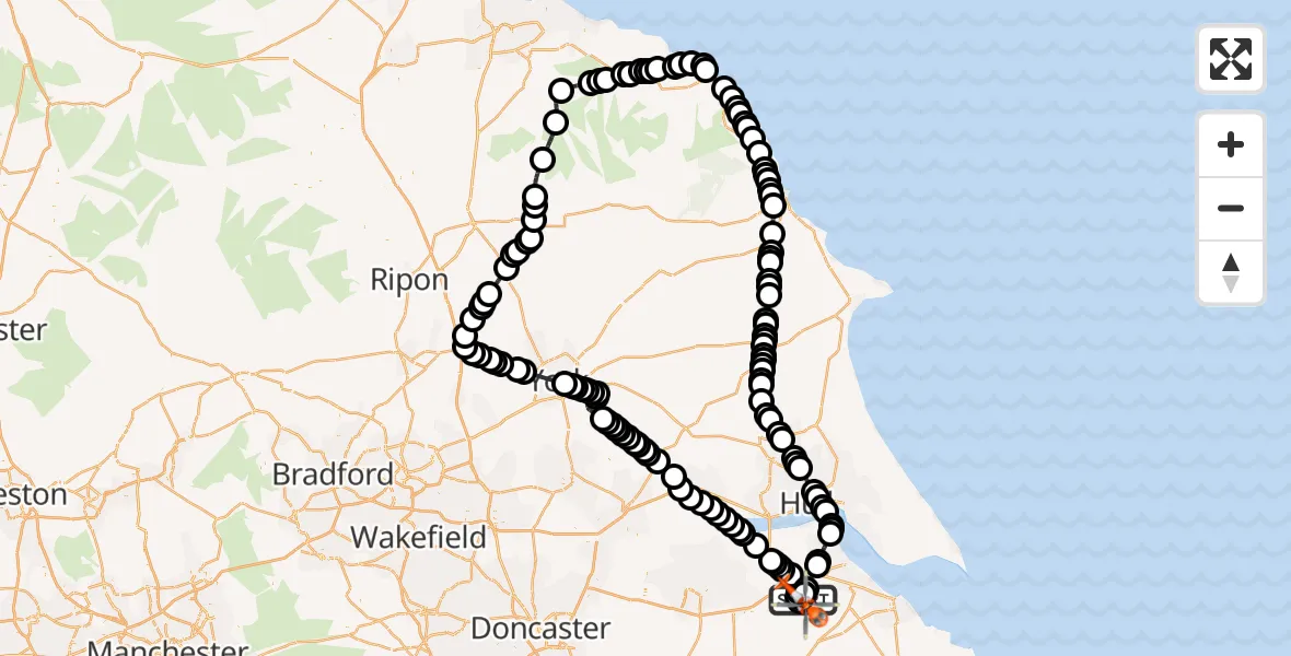 Flight path map showing Coastguard Helicopter route from Humberside Airport to Humberside Airport