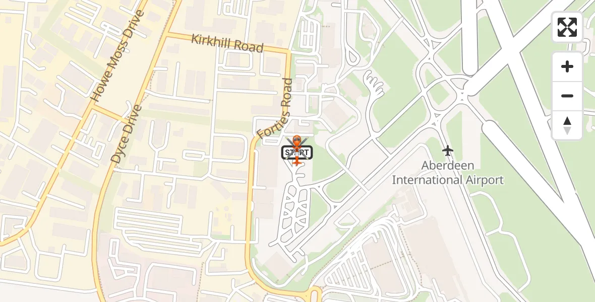 Flight path map showing Coastguard Helicopter route from Aberdeen International Airport to Aberdeen International Airport