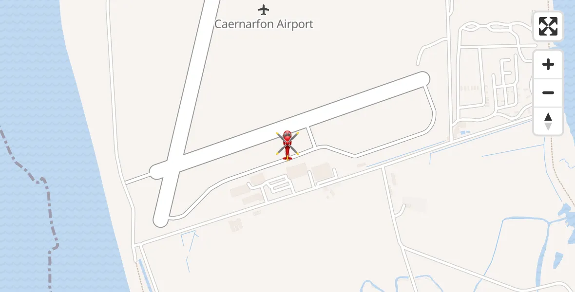 Flight path map showing Air Ambulance Helicopter route from Caernarfon Airport to Caernarfon Airport