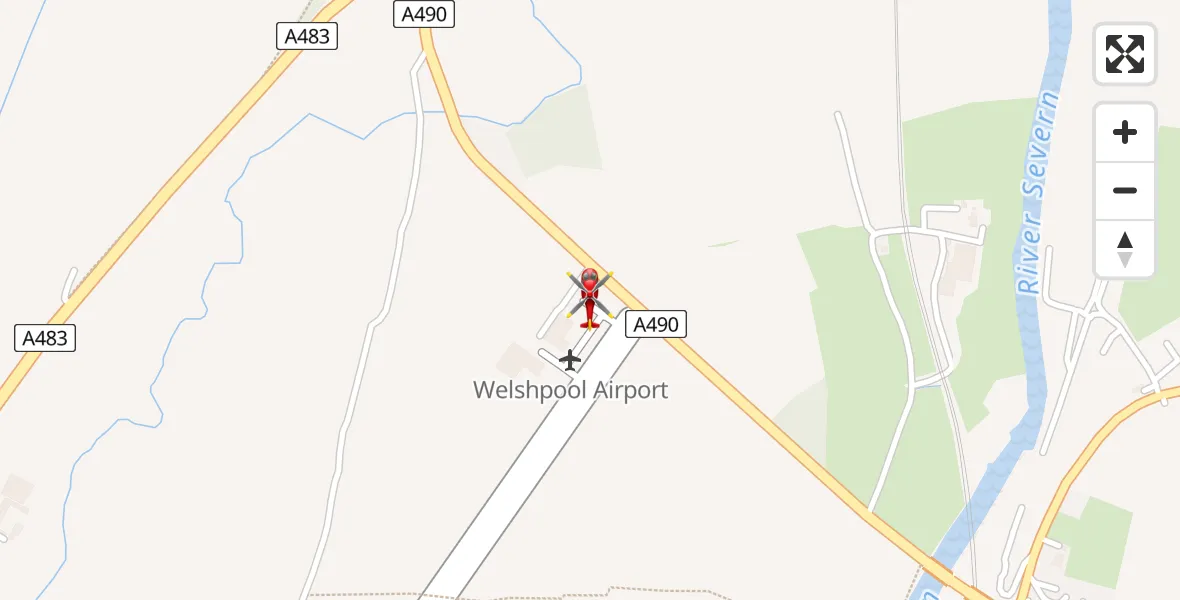 Flight path map showing Air Ambulance Helicopter route from Welshpool Airport to Welshpool Airport