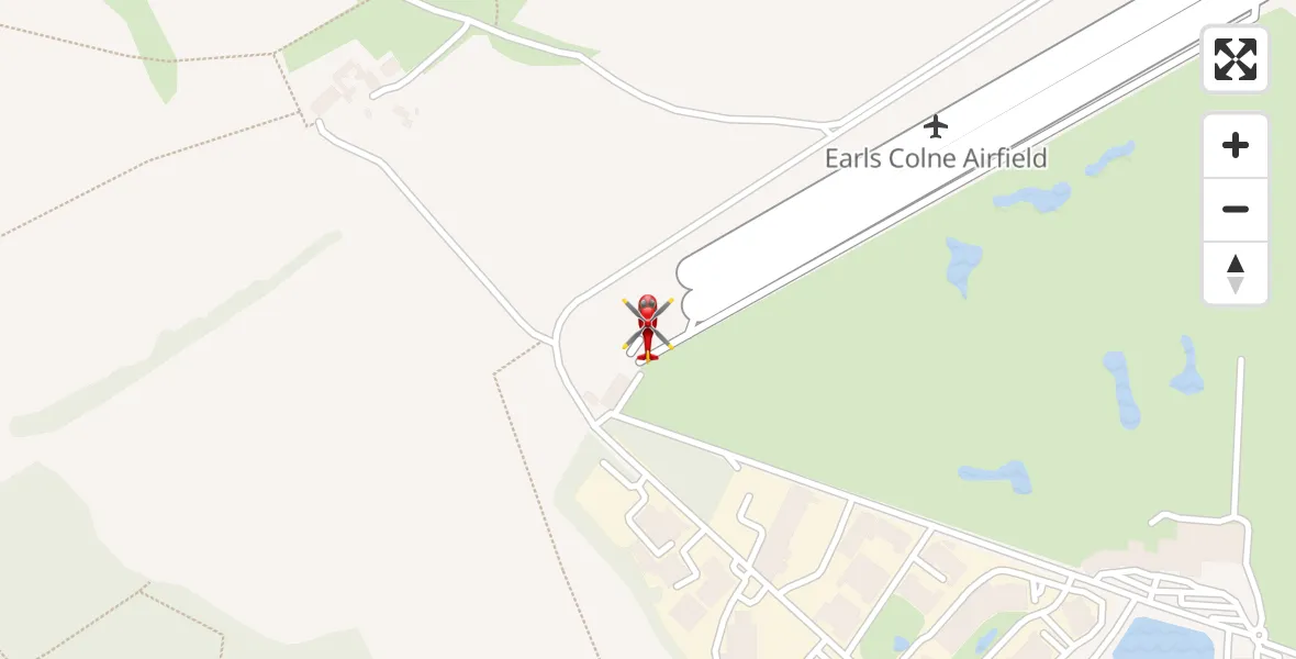 Flight path map showing Air Ambulance Helicopter route from Earls Colne Airfield to Earls Colne Airfield