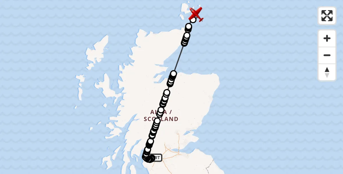 Flight path map showing Air Ambulance Aircraft route from Glasgow Airport to North Sea