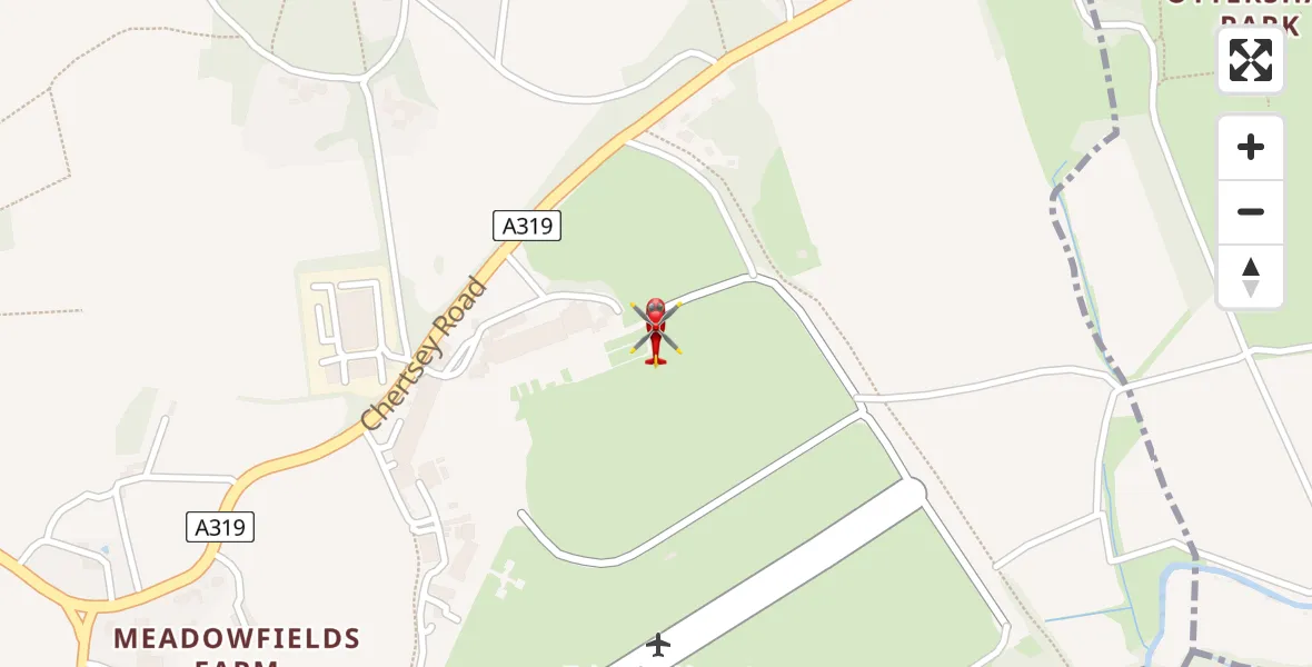 Flight path map showing Air Ambulance Helicopter route from Fairoaks Airport to Fairoaks Airport