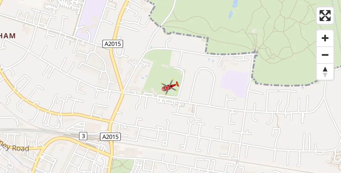 Flight path map showing Air Ambulance Helicopter route from Beckenham to Beckenham