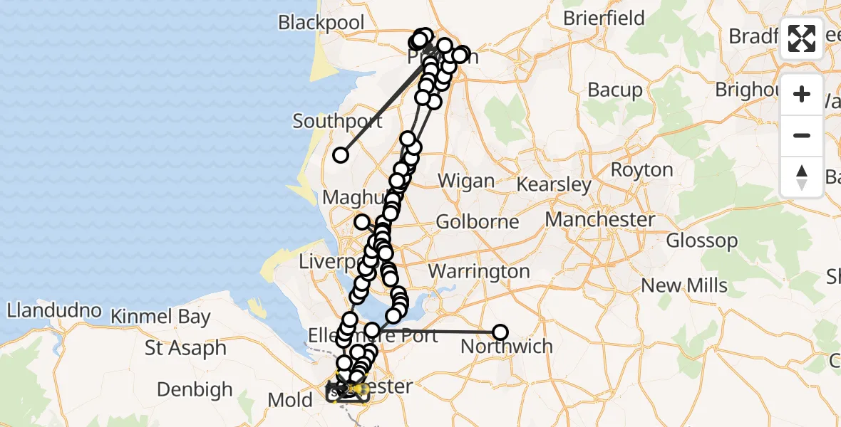 Flight path map showing Police Helicopter route from Hawarden Airport to Hawarden Airport