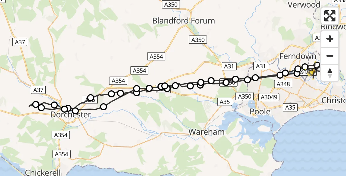 Routekaart van de vlucht: Police Helicopter to Bournemouth Airport