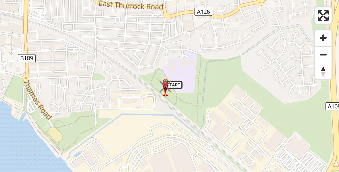 Flight path map showing Air Ambulance Helicopter route from Grays to Grays