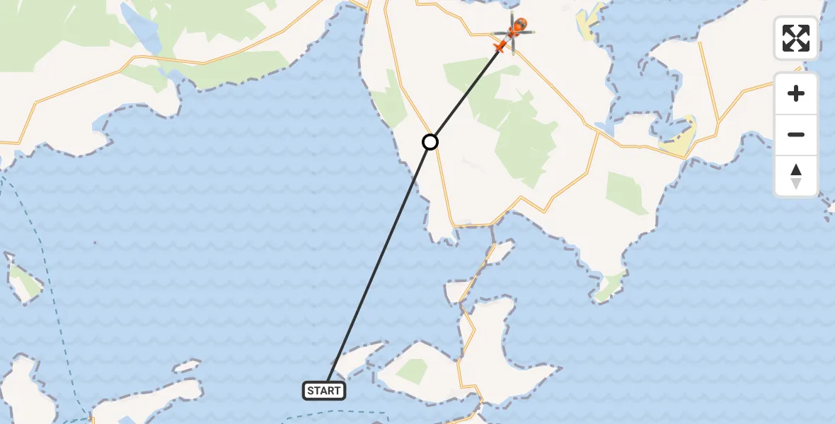 Flight path map showing Coastguard Helicopter route from North Atlantic Ocean to Tankerness