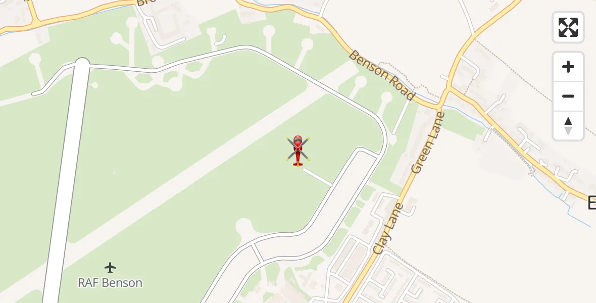 Flight path map showing Air Ambulance Helicopter route from RAF Benson to RAF Benson