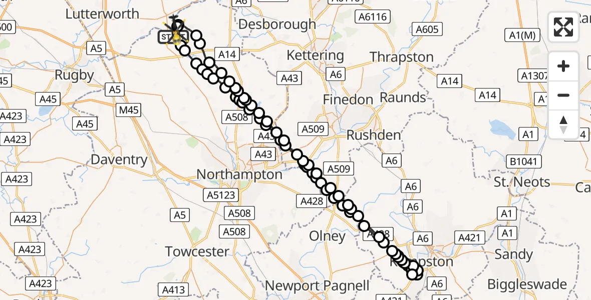 Flight path map showing Police Helicopter route from Welford to Harborough