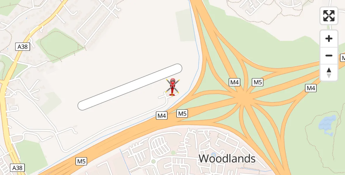 Flight path map showing Air Ambulance Helicopter route from Almondsbury Helicopter Base to Almondsbury Helicopter Base