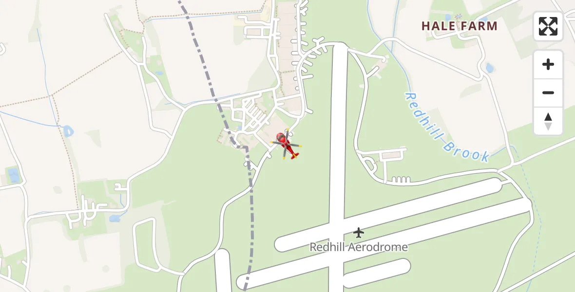 Flight path map showing Air Ambulance Helicopter route from Redhill Aerodrome to Redhill Aerodrome