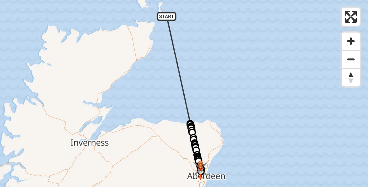 Flight path map showing Coastguard Helicopter route from North Sea to Aberdeen International Airport