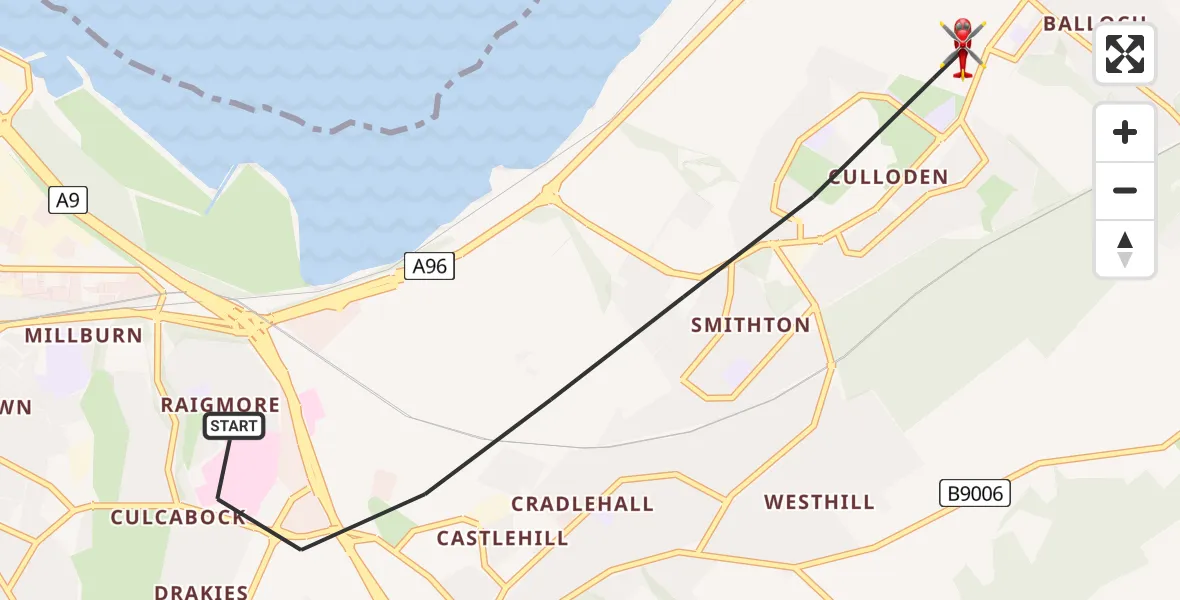 Flight path map showing Air Ambulance Helicopter route from Inverness to Inverness