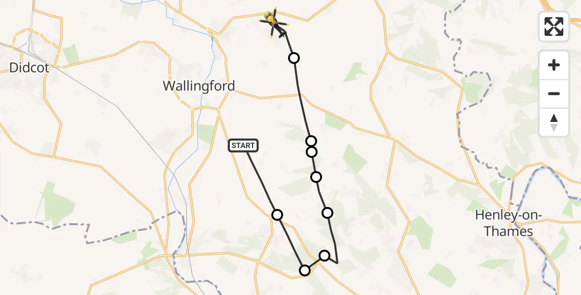 Flight path map showing Police Helicopter route from Ipsden to Ewelme