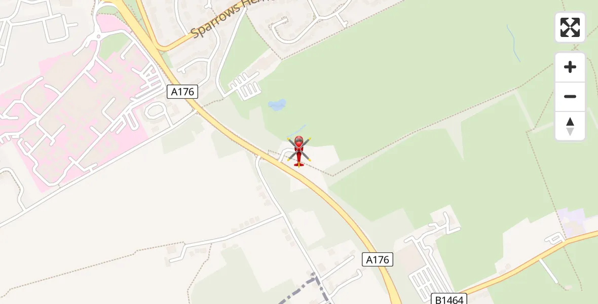 Flight path map showing Air Ambulance Helicopter route from Basildon to Basildon
