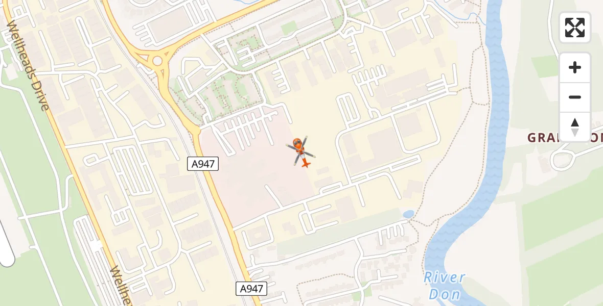 Flight path map showing Coastguard Helicopter route from Stoneywood to Stoneywood