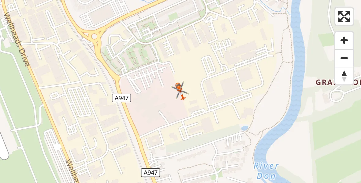 Flight path map showing Coastguard Helicopter route from Stoneywood to Stoneywood