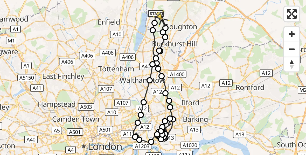 Routekaart van de vlucht: Police Helicopter to Metropolitan Police Air Support Unit Lippitts Hill