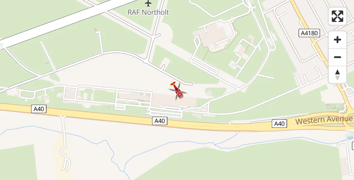 Flight path map showing Air Ambulance Helicopter route from RAF Northolt to RAF Northolt