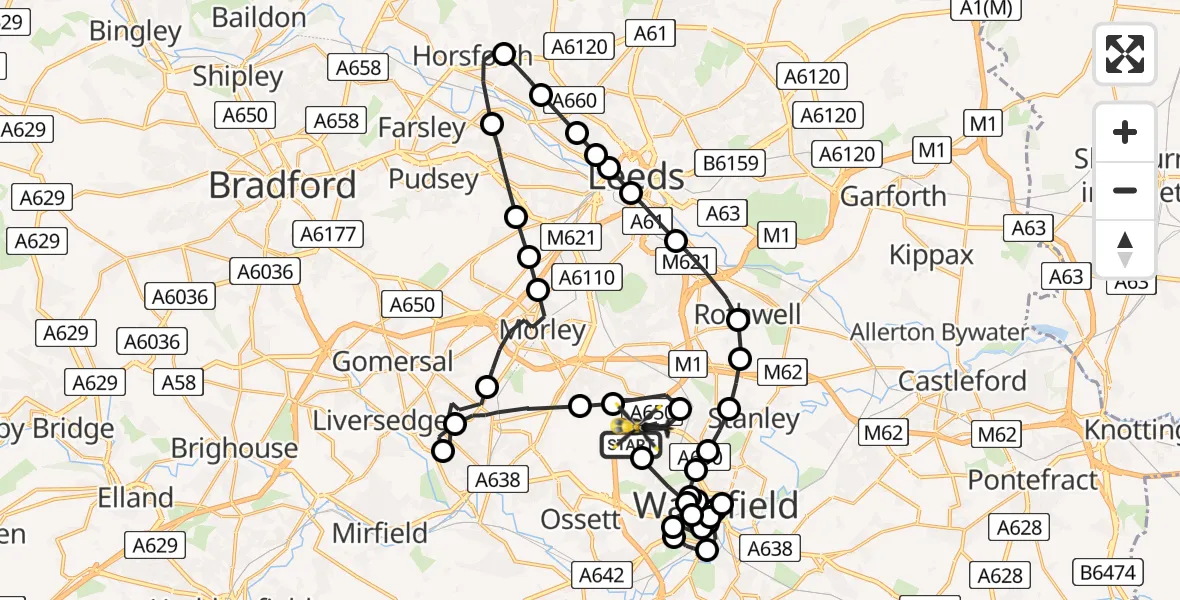 Flight path map showing Police Helicopter route from Wrenthorpe to East Ardsley