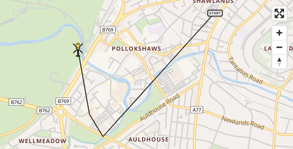 Flight path map showing Police Helicopter route from Glasgow to Glasgow
