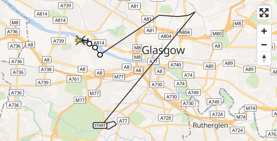 Flight path map showing Police Helicopter route from Glasgow to Glasgow