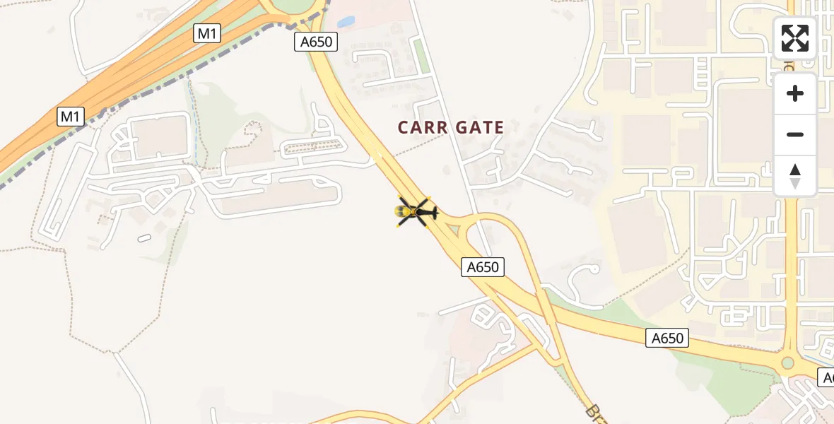 Flight path map showing Police Helicopter route from Wrenthorpe to Wrenthorpe