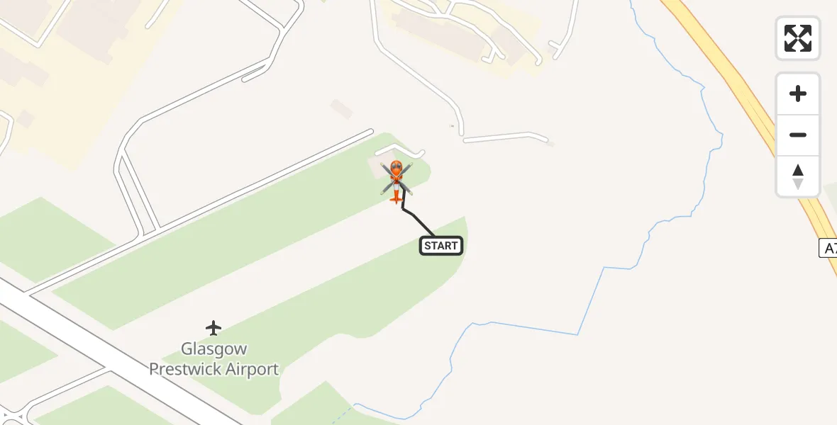Flight path map showing Coastguard Helicopter route from Glasgow Prestwick Airport to Glasgow Prestwick Airport