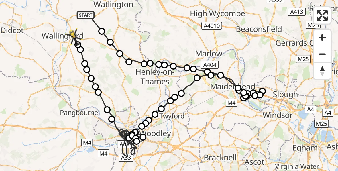 Flight path map showing Police Helicopter route from Ewelme to Crowmarsh Gifford