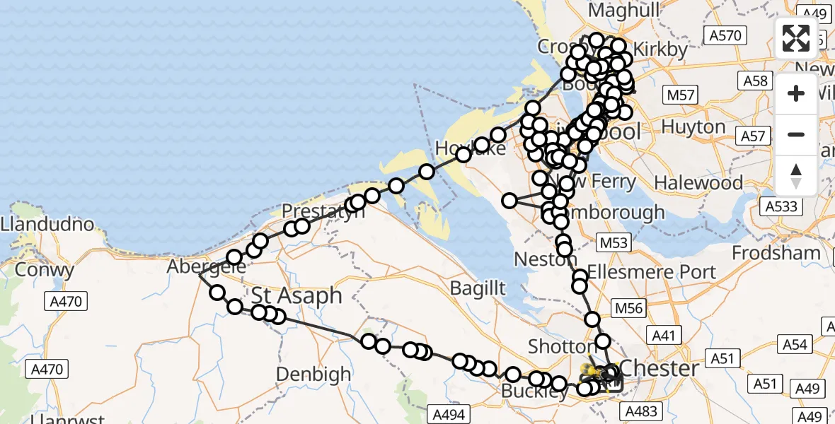 Flight path map showing Police Helicopter route from Hawarden Airport to Hawarden Airport